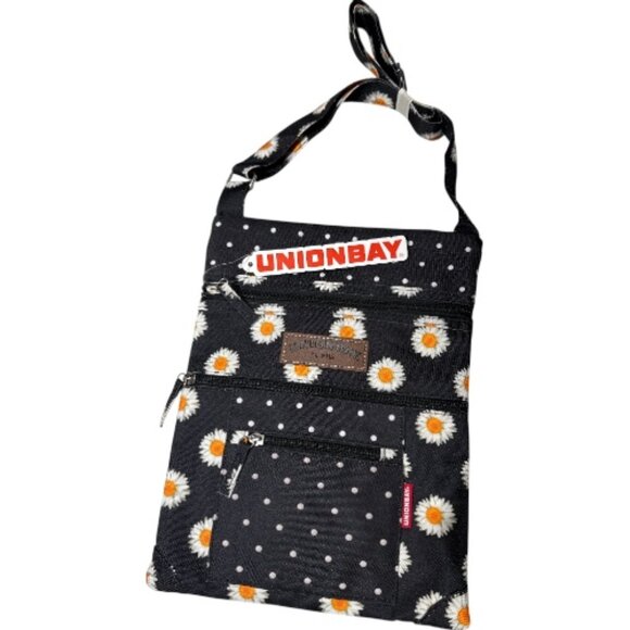 UNIONBAY Crossbody Bag Black White Polka Dot Daisies - Picture 1 of 7